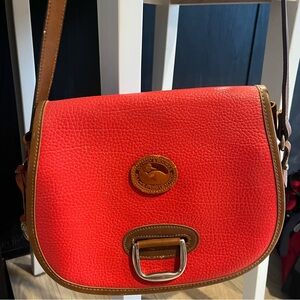 Dooney & Bourke Vintage Red And Brown - Leather Crossbody Bag 10inx8in